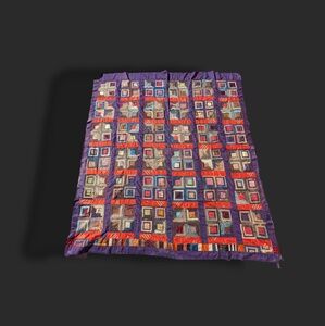 Antique Silk Crazy Quilt 75in hand made